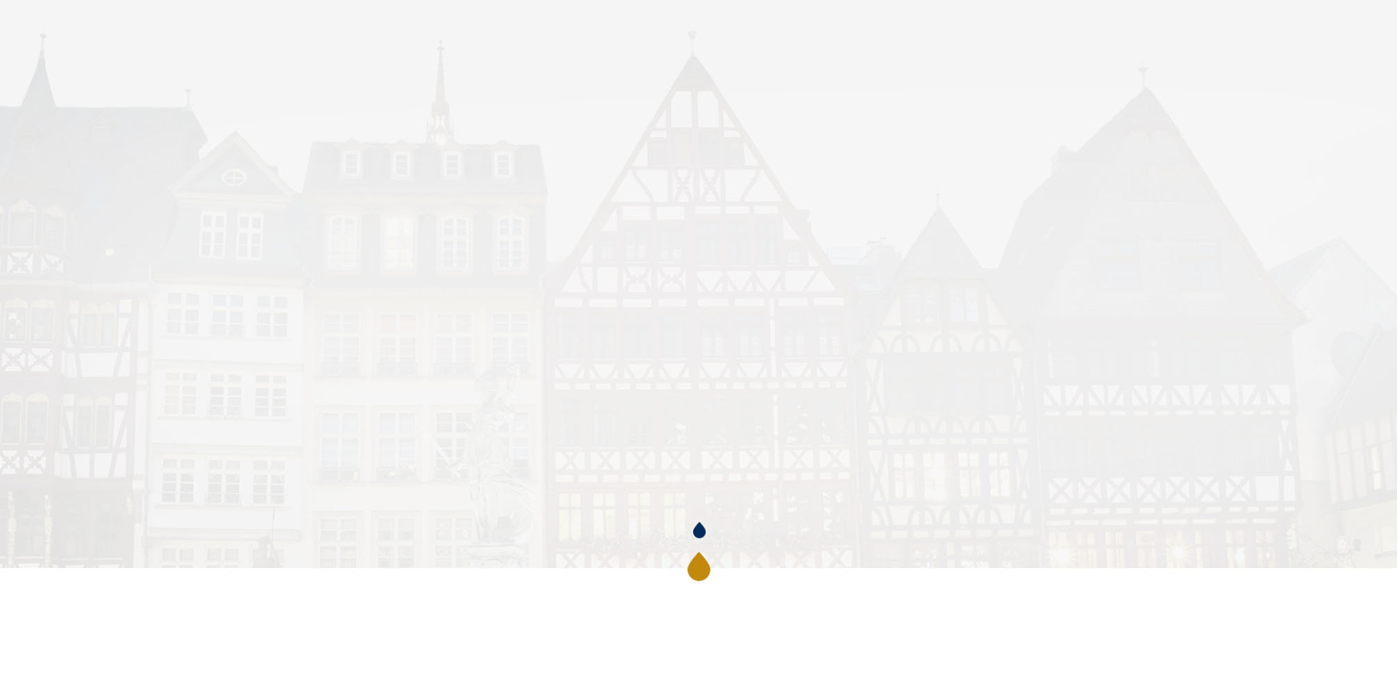 A faded, ghostly illustration of traditional European half-timbered houses in a misty setting.